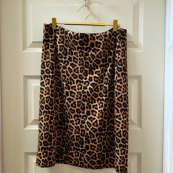 Michael Kors Cheetah Leopard Print Pencil Skirt Stretch Dark Camel Size 14 - Picture 1 of 4